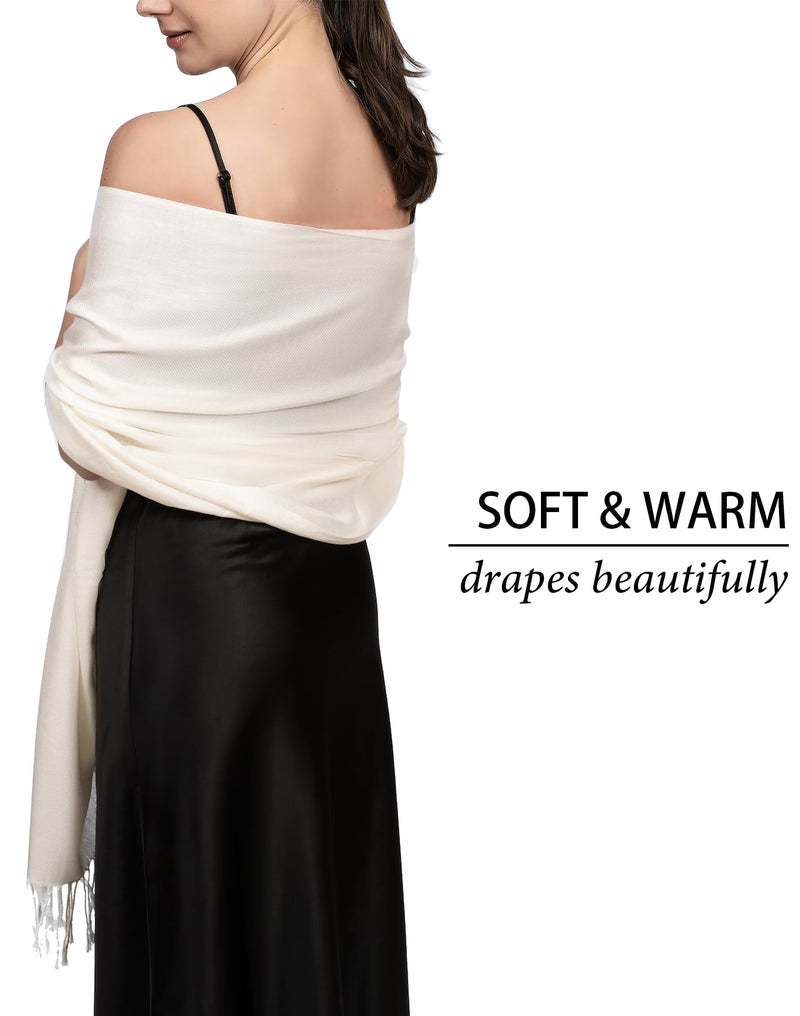 Achillea Soft Silky Pashmina Scarf for Women – Shawl Wrap for Evening Dresses, Bridesmaids, Weddings & Everyday Wear (Ivory) - Image 3
