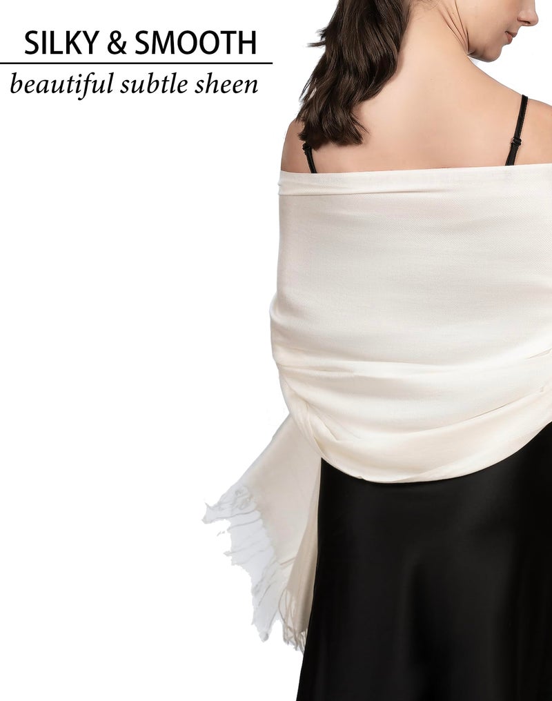 Achillea Soft Silky Pashmina Scarf for Women – Shawl Wrap for Evening Dresses, Bridesmaids, Weddings & Everyday Wear (Ivory) - Image 4