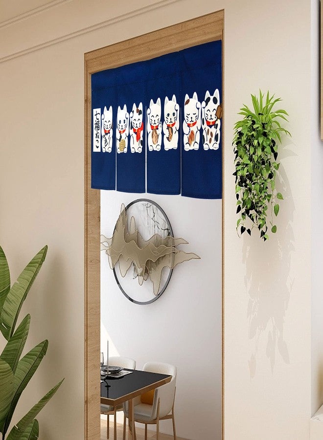 LIGICKY LIGCKY Japanese Noren Curtain Short Entrance Hallway Hanging Flag 4 Pannel Seven Lucky Cats Printed Doorway Curtain Tapestry for Restaurant Sushi Home Decor 31.5" Width x 13.8" Long - Image 3