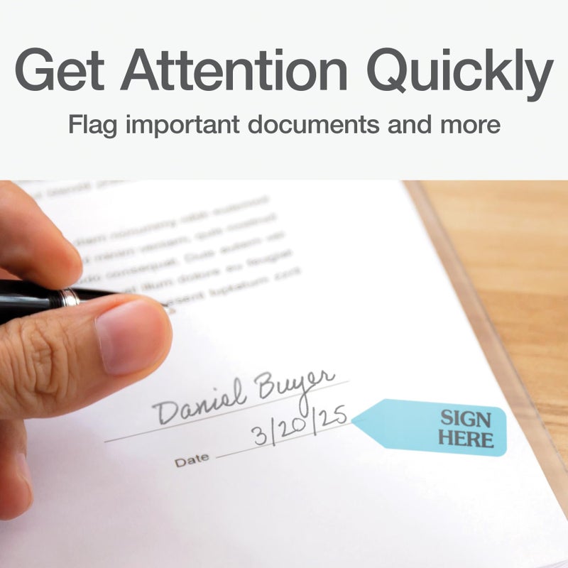 Redi-Tag "Sign Here" Page Flags with Dispenser, Blue Adhesive, Ideal for Office, School, and Home Organization, 1 Hand Dispenser with 120 Flags, 1.75" x 0.6" (B81034) - Image 3