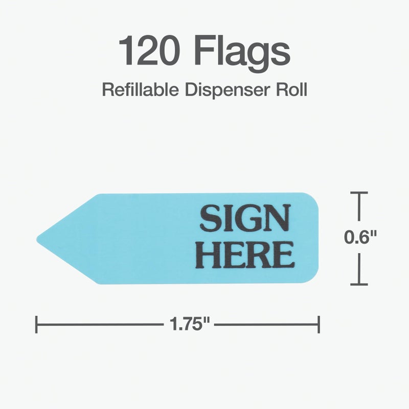 Redi-Tag "Sign Here" Page Flags with Dispenser, Blue Adhesive, Ideal for Office, School, and Home Organization, 1 Hand Dispenser with 120 Flags, 1.75" x 0.6" (B81034) - Image 2