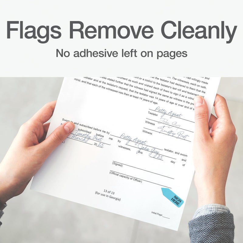 Redi-Tag "Sign Here" Page Flags with Dispenser, Blue Adhesive, Ideal for Office, School, and Home Organization, 1 Hand Dispenser with 120 Flags, 1.75" x 0.6" (B81034) - Image 4