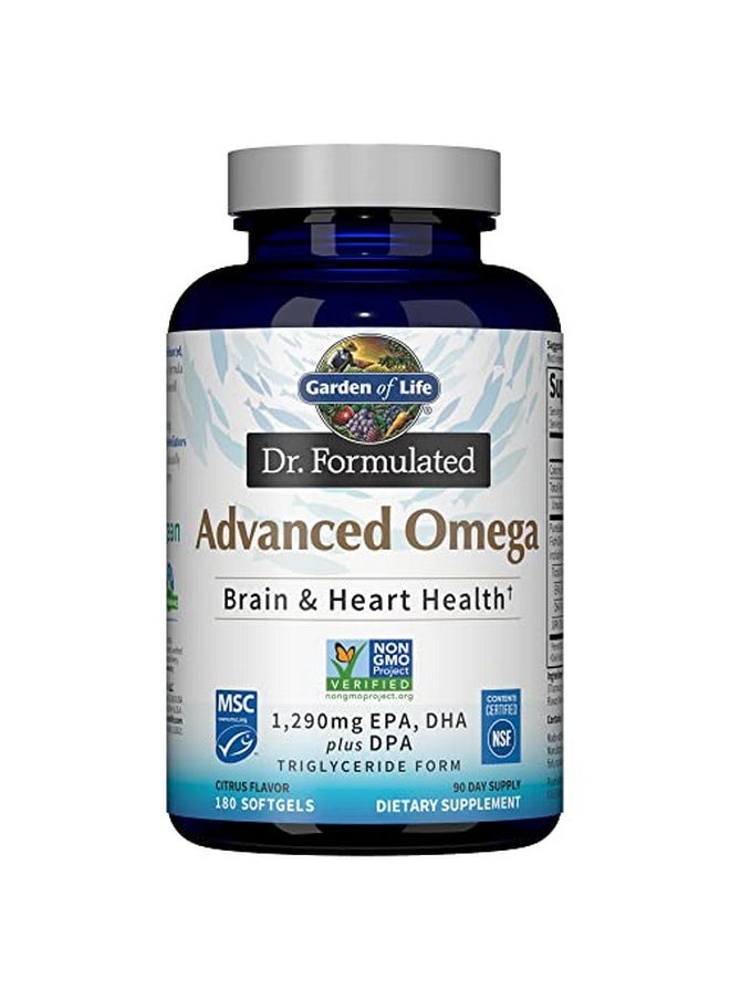 Garden of Life - Dr. Formulated Advanced Omega Fish Oil Lemon 1290Mg Epa Dha + Dpa In Triglyceride Form Single Source Omega 3 Supplement For Ultimate Brain & Heart Health Nongmo 180 Softgels - Image 1
