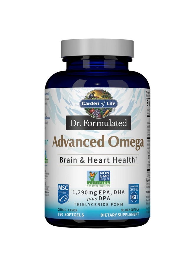 Garden of Life - Dr. Formulated Advanced Omega Fish Oil Lemon 1290Mg Epa Dha + Dpa In Triglyceride Form Single Source Omega 3 Supplement For Ultimate Brain & Heart Health Nongmo 180 Softgels - Image 1