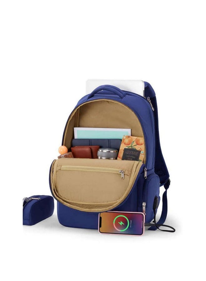 American Tourister Jit+ 2.0 Style 02, 28L Office 3 Compartment Laptop Backpack With Cable Organizer Pouch, USB Charging Port, Trolley Strap & Rain Cover For Unisex, Men & Women - Deep Blue - Image 5