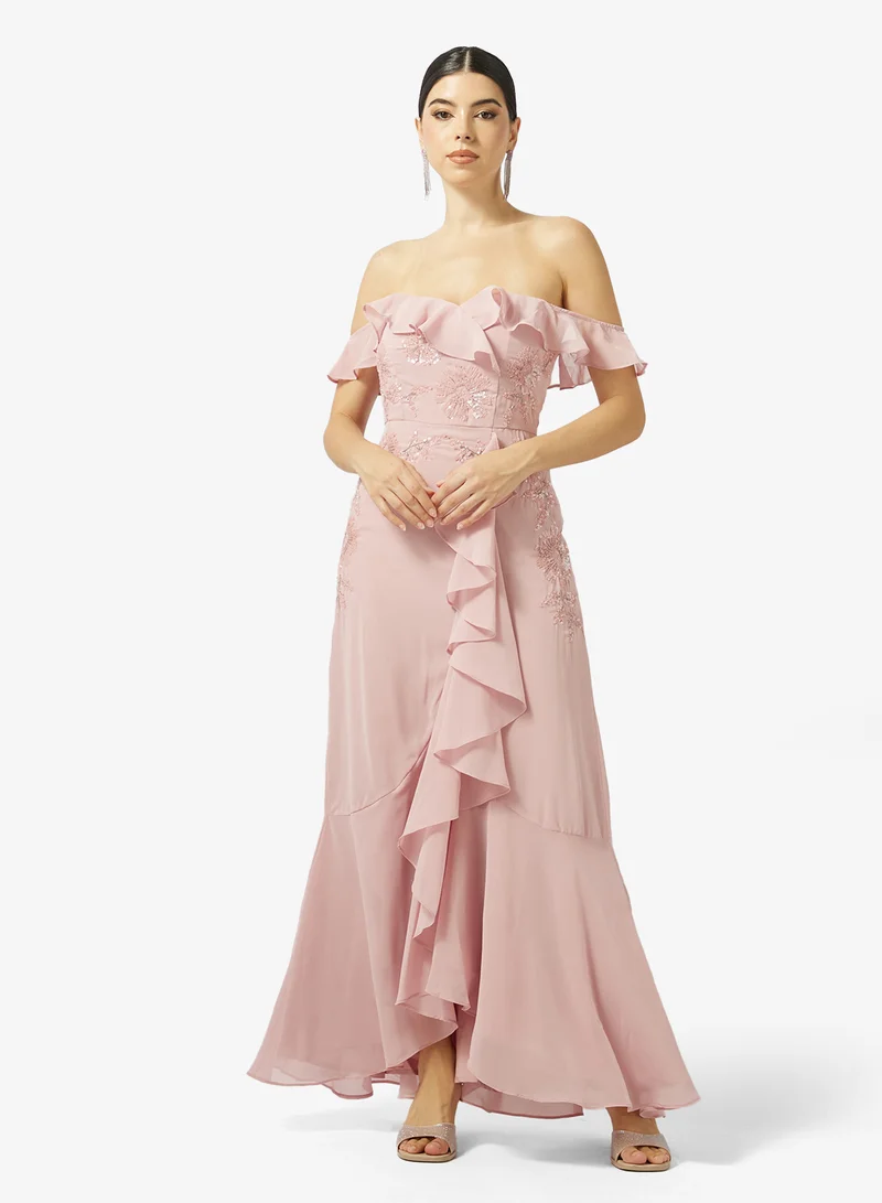 Maya Floral Embellished Bardot Wrap Maxi