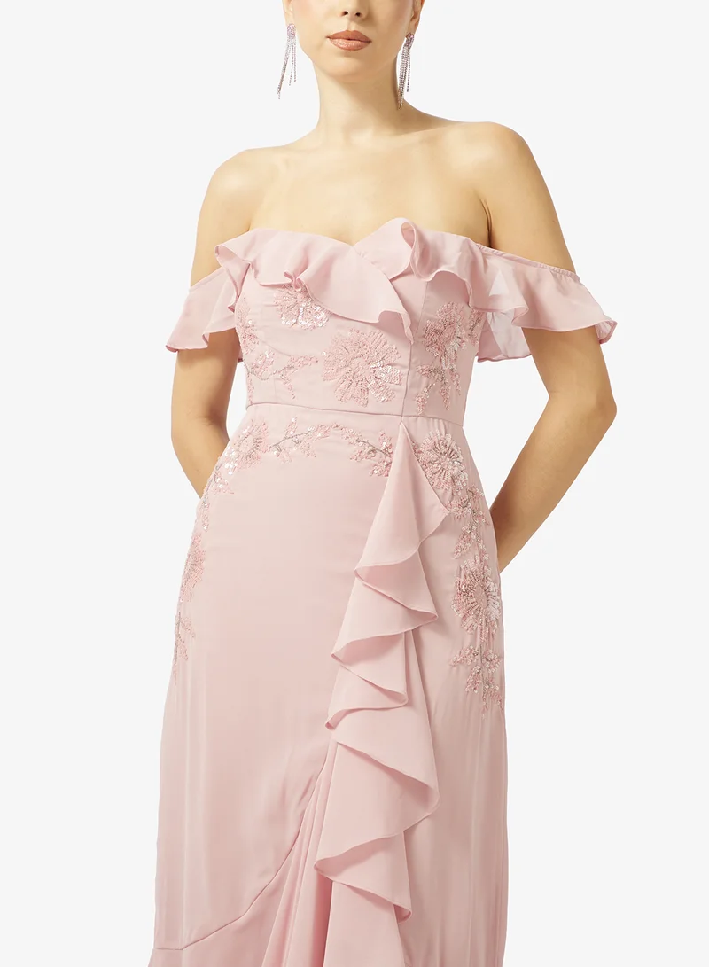 Maya  Floral Embellished Bardot Wrap Maxi for Women | Best Price UAE