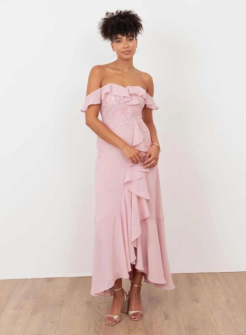 Maya Floral Embellished Wrap Bardot Midaxi