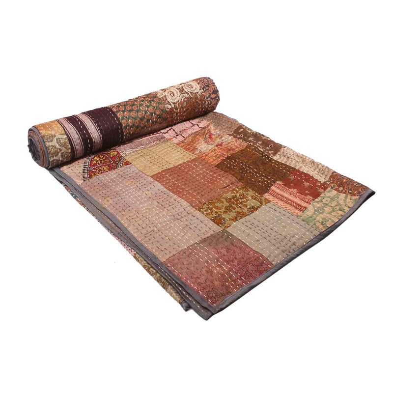 BOHEKANT Handicraft Silk Kantha Quilt Kantha Bed Cover Handmade Kantha Bedspread Kantha Blanket Throw03 Twin 60x90 Inches Single Bed - Image 2