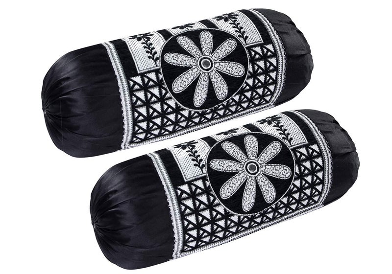 HSR Collection Velvet Chenille Floral Bolster Cover Set (Black, 32 x 16 inches, Standard) 2 Piece - Image 5