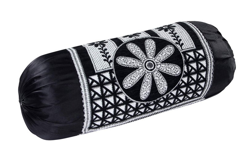 HSR Collection Velvet Chenille Floral Bolster Cover Set (Black, 32 x 16 inches, Standard) 2 Piece - Image 2