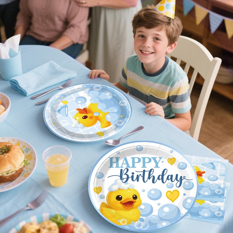 Xynic 210 Pcs Duck Birthday Decorations, Tableware Set with Plates, Duck Cupcake toppers, Napkins, Serves 25, 3 Birthday Candles, 2 Tablecloths, Banner, Balloons, Cups, for Duck Party Decorations - Image 5