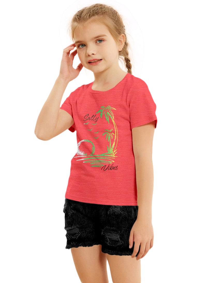 Lauren Smith Kids Girls Short Sleeved T Shirt with Glitter Print 100 percent Cotton - Image 1