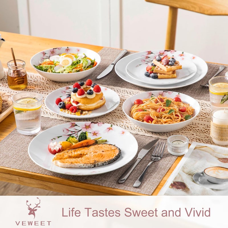 VEWEET 18 Pieces Dinnerware Sets for 6 Porcelain Plates and Bowls Set with Pink Floral Classic Dishes Set Dining Ware for Dinner Microwave and Dishwasher Safe Series ANNIE - Image 3