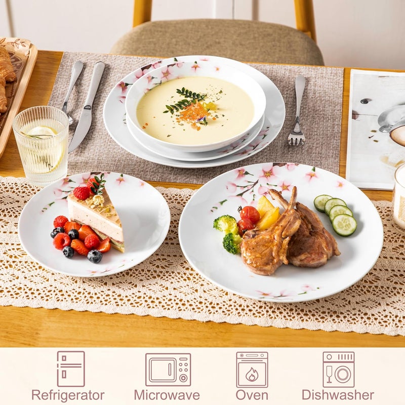 VEWEET 18 Pieces Dinnerware Sets for 6 Porcelain Plates and Bowls Set with Pink Floral Classic Dishes Set Dining Ware for Dinner Microwave and Dishwasher Safe Series ANNIE - Image 5