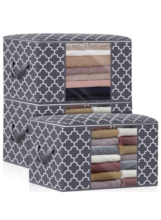 GGEROU Storage Bags, 100L 3 Pack Large Blanket Clothes Organization and Storage Containers for Bedding, Comforters, Foldable Organizer with Reinforced Handle, Grey  - Image 1