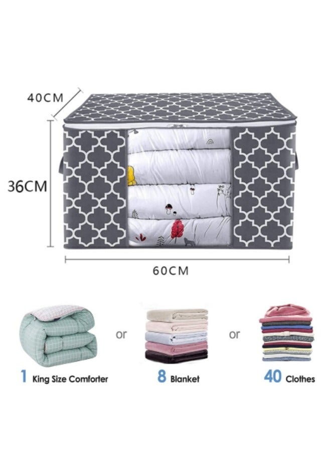 GGEROU Storage Bags, 100L 3 Pack Large Blanket Clothes Organization and Storage Containers for Bedding, Comforters, Foldable Organizer with Reinforced Handle, Grey  - Image 2