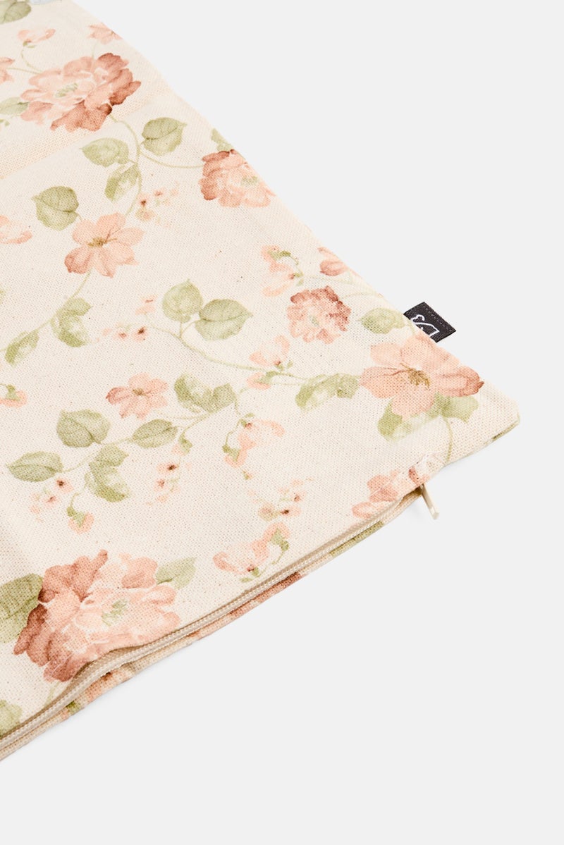 Muy Mucho Floral Printed Cushion Cover 45 x 45 cm, Beige Combo - Image 3