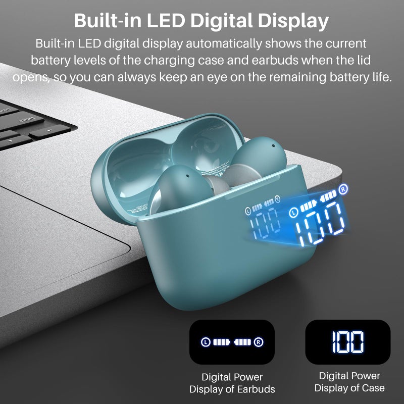 TOZO T20 Wireless Earbuds Bluetooth Headphones 48.5 Hrs Playtime with LED Digital Display, IPX8 Waterproof, Dual Mic Call Noise Cancelling 10mm Broad Range Speakers with Wireless Charging Case Green - Image 2