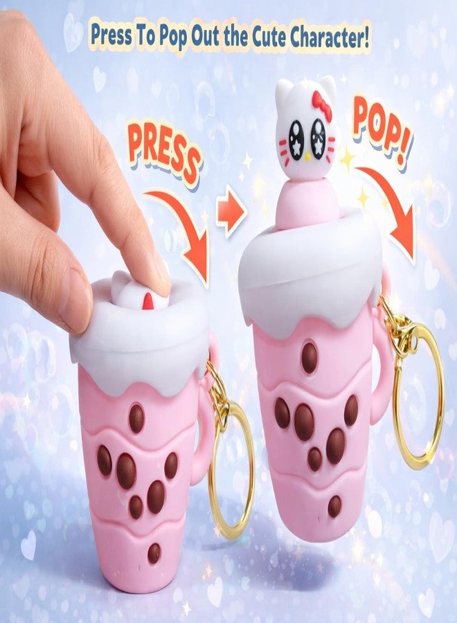 Definite Pop Up Keychain Cute Cartoon Soft Rubber Key Ring for Bags Keys Purse, 6cm, for Kids Girls (Pink Cappuccino) - Image 4
