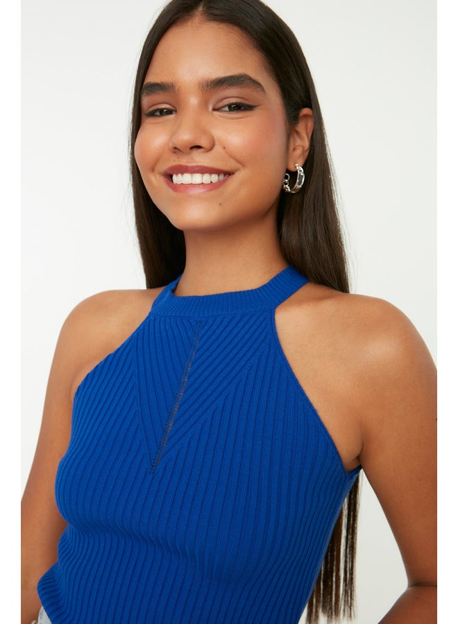 trendyol Saxe Blue Basic Halter Neck Knitwear Blouse TWOSS20BZ0124 - Image 1