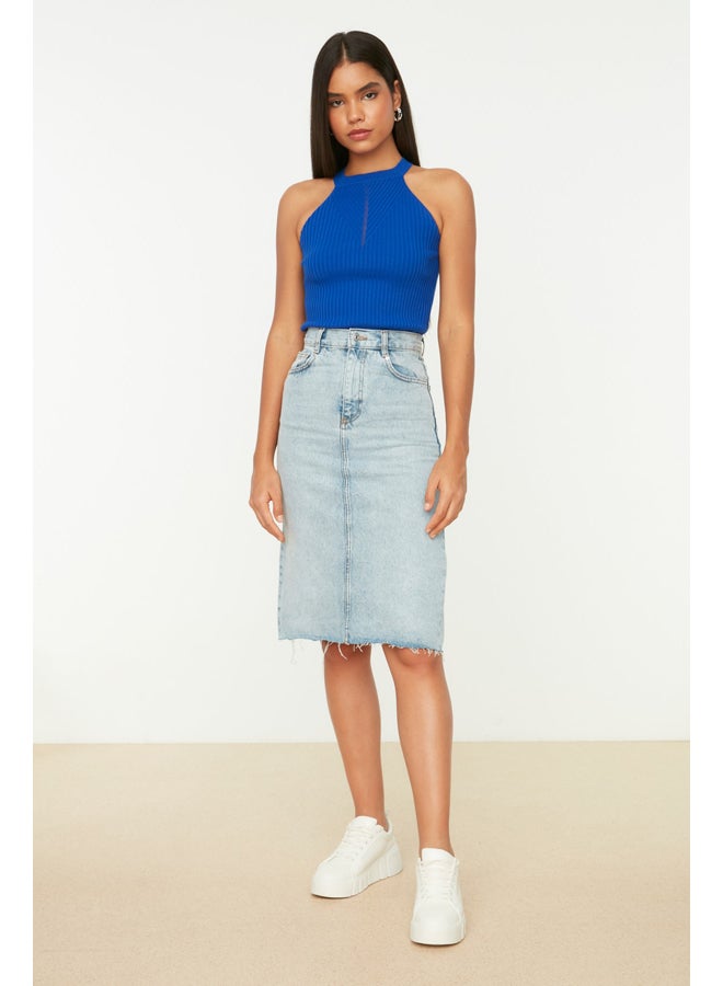 trendyol Saxe Blue Basic Halter Neck Knitwear Blouse TWOSS20BZ0124 - Image 2