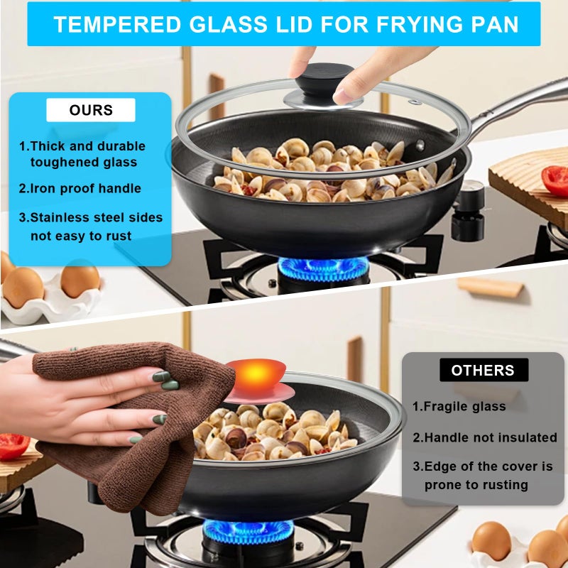 Bcautay Glass Lid for Frying Pan Tempered Glass Pot Lid with Stainless Steel Rim for 8 Inch Frying Pan Wok Pot Skillet (8 Inch) - Image 5
