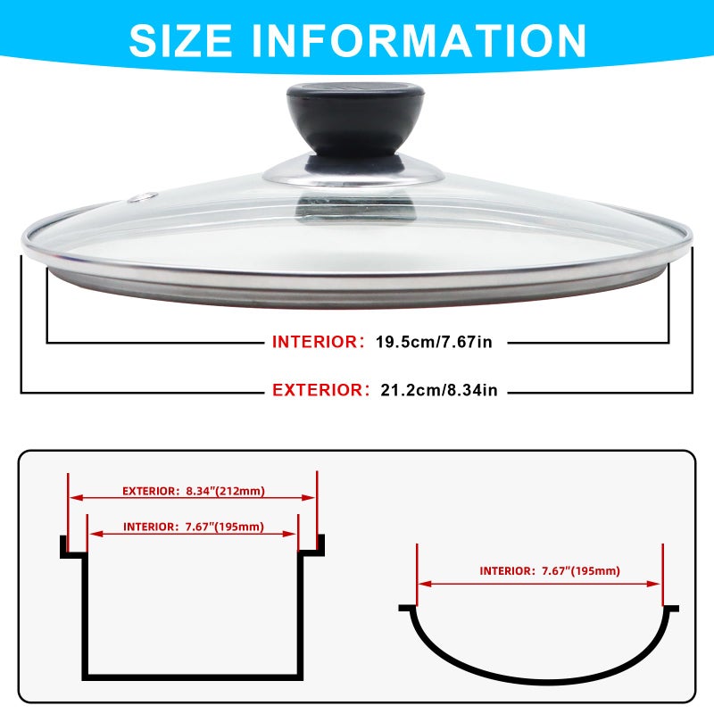 Bcautay Glass Lid for Frying Pan Tempered Glass Pot Lid with Stainless Steel Rim for 8 Inch Frying Pan Wok Pot Skillet (8 Inch) - Image 3