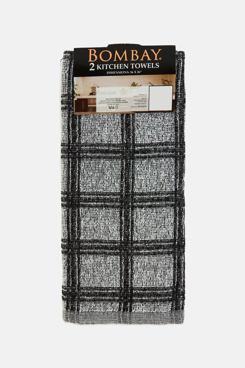 Bombay 2 Pcs Double Sided Checkered Cotton Kitchen Towel, Multicolor - Image 1