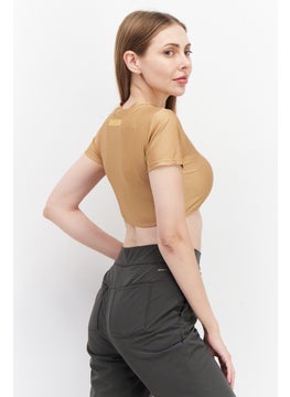 PUBLIC DESIRE Women Round Neck Short Sleeve Plain Crop Top, Tan  - Image 2