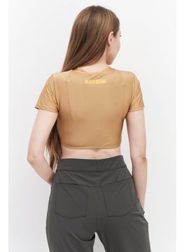 PUBLIC DESIRE Women Round Neck Short Sleeve Plain Crop Top, Tan  - Image 3
