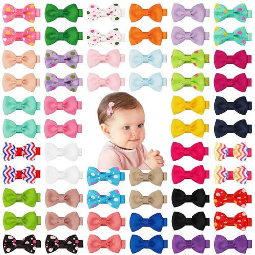 JOYOYO Baby Hair Bows for Baby Girls 60PCS Fully Lined Tiny Alligator Bows in Pairs for Infants and Toddlers - Image 1