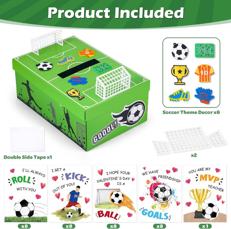 Bstoyder Soccer Valentines Day Box and Cards for Kids School, Valentines Day Gifts for Kids with Valentine Card for Classroom Exchange, Party Favors (1 Soccer Field Box, 32 Valentine Cards, 1 Teacher Card) - Image 2