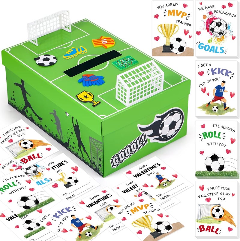 Bstoyder Soccer Valentines Day Box and Cards for Kids School, Valentines Day Gifts for Kids with Valentine Card for Classroom Exchange, Party Favors (1 Soccer Field Box, 32 Valentine Cards, 1 Teacher Card) - Image 1