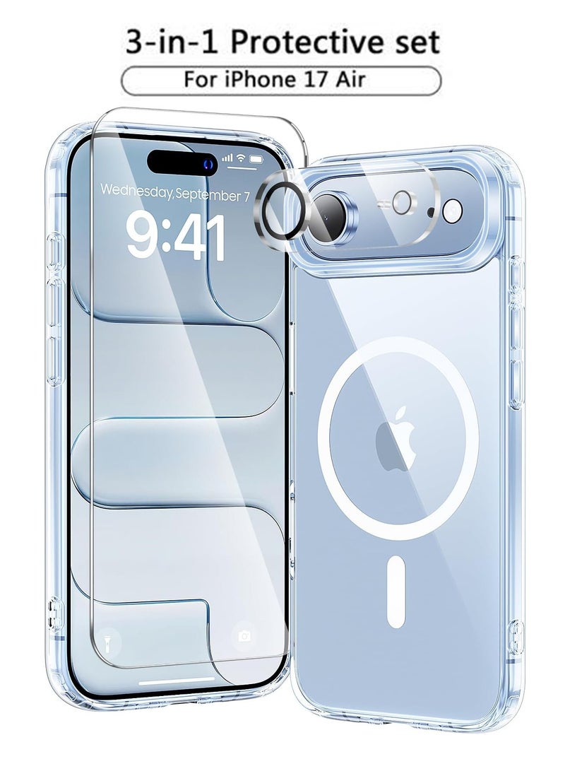 YJS 3-in-1 for iPhone 17 Air Protection Set  - Transparent Shockproof Case[Compatible with Magesafe] + Screen Protector and Camera Lens Protector, 360 Degree Protection Set - Image 1