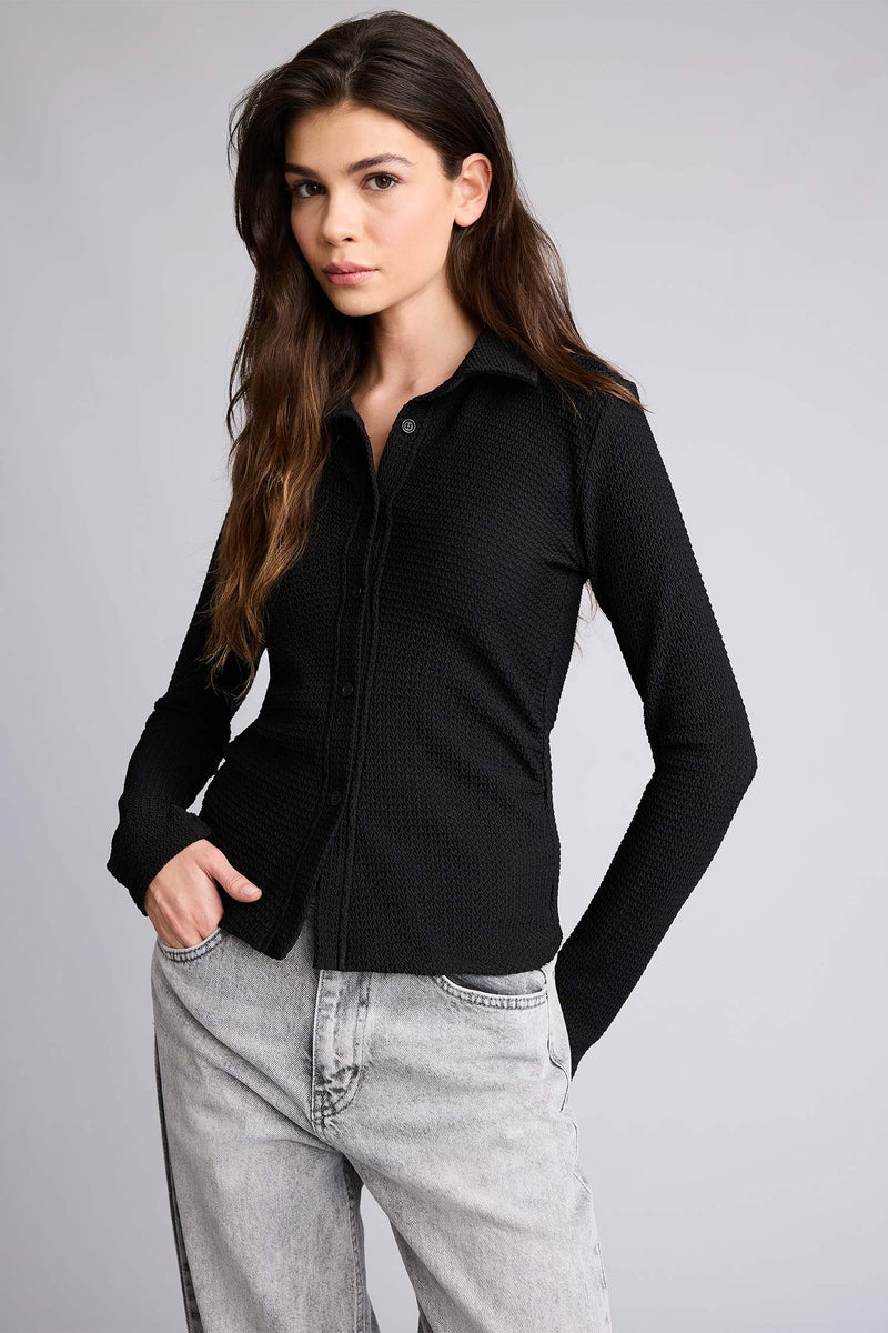 DeFacto Black Woman Slim Fit Shirt Collar Long Sleeve Shirt Casual - Image 1