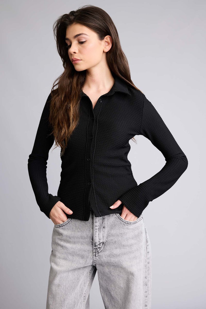 DeFacto Black Woman Slim Fit Shirt Collar Long Sleeve Shirt Casual - Image 3