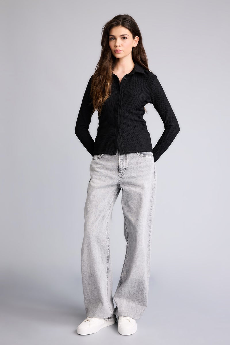 DeFacto Black Woman Slim Fit Shirt Collar Long Sleeve Shirt Casual - Image 2