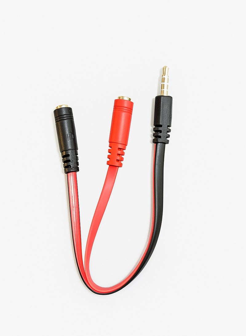 3.5mm Audio Splitter Cable – Male to 2 Female (Red & Black) – Headset Mic and Audio Adapter  - Image 1