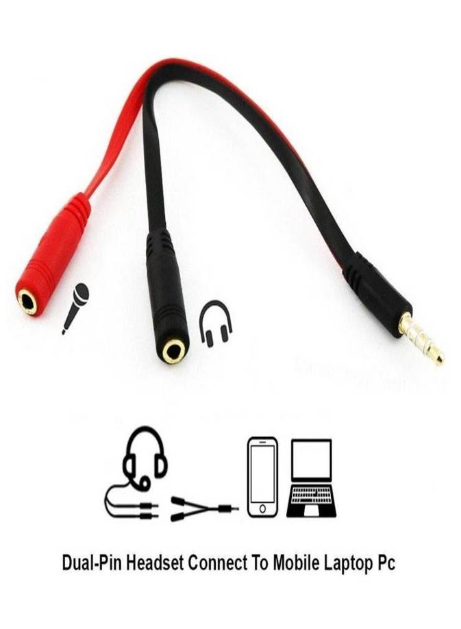 3.5mm Audio Splitter Cable – Male to 2 Female (Red & Black) – Headset Mic and Audio Adapter  - Image 2
