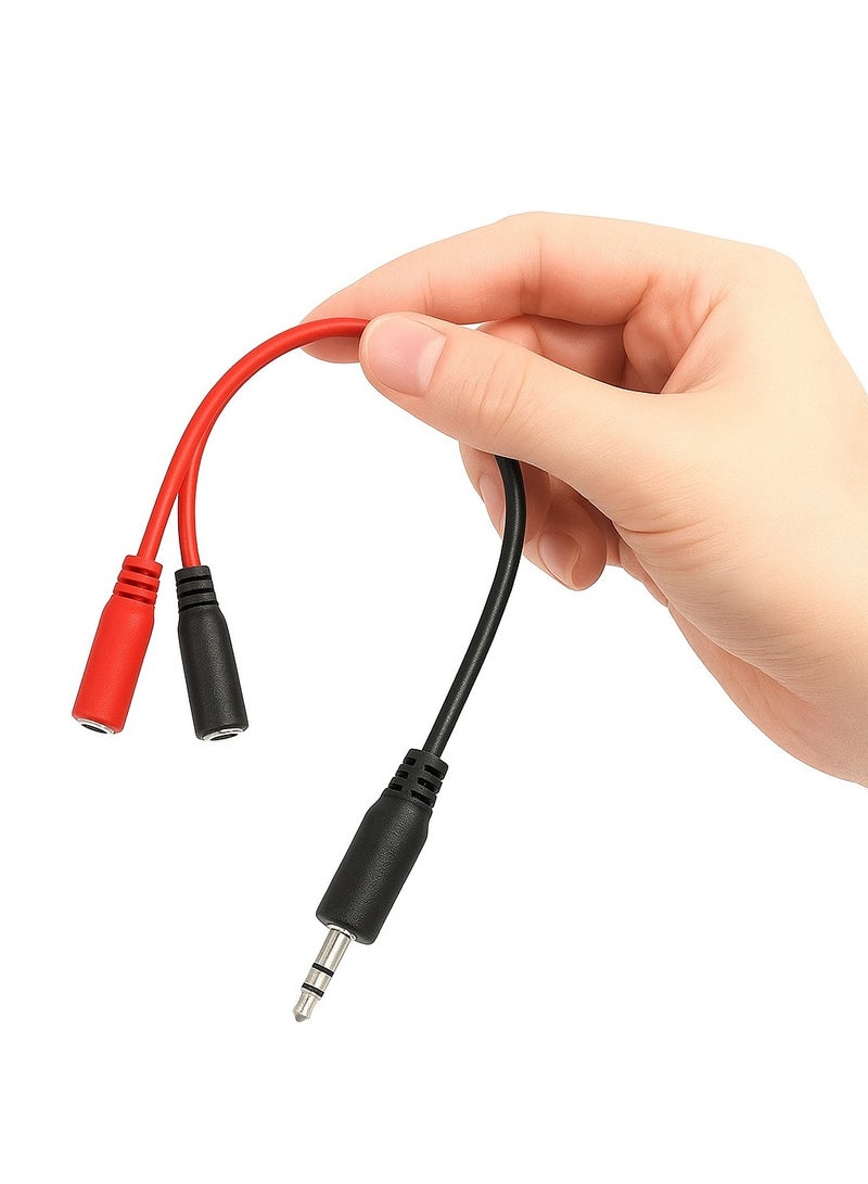 3.5mm Audio Splitter Cable – Male to 2 Female (Red & Black) – Headset Mic and Audio Adapter  - Image 3