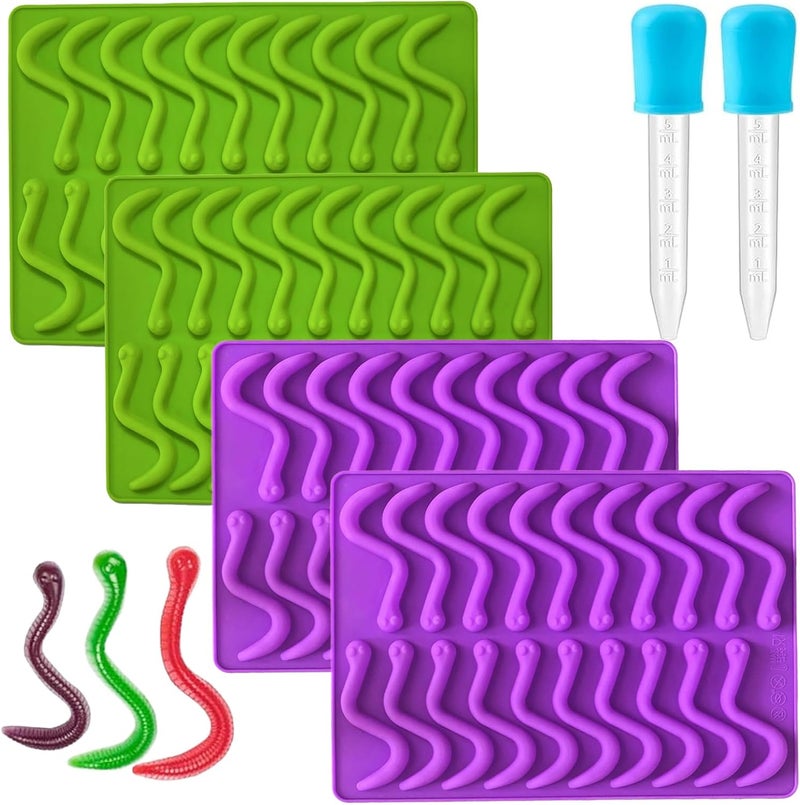 Apiocmy 4Pcs Gummy Candy Molds for Kids - Silicone Gummy Worm Molds with 2Pcs Dropper,Non-stick and Bpa Free for Candy Chocolate Gummies Baking - Image 1