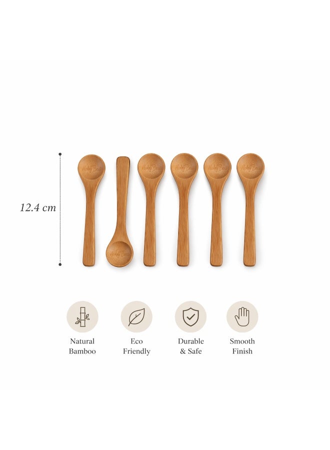 Honey Bee Bamboo Spoon Set 6 Pieces Natural Wooden Spoons for Cooking, Mixing, Serving - Eco Friendly Kitchen Utensils Heat Resistant Non Scratch Cooking Spoons for Nonstick Cookware, 12.4 cm - Image 2