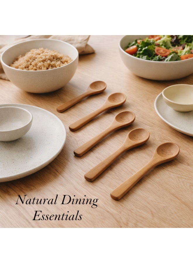 Honey Bee Bamboo Spoon Set 6 Pieces Natural Wooden Spoons for Cooking, Mixing, Serving - Eco Friendly Kitchen Utensils Heat Resistant Non Scratch Cooking Spoons for Nonstick Cookware, 12.4 cm - Image 3