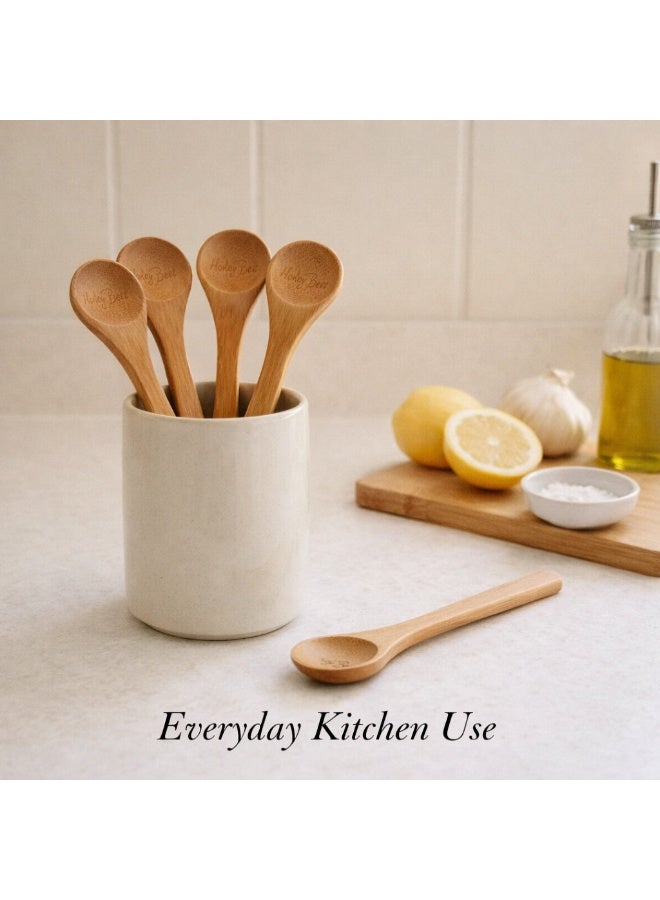 Honey Bee Bamboo Spoon Set 6 Pieces Natural Wooden Spoons for Cooking, Mixing, Serving - Eco Friendly Kitchen Utensils Heat Resistant Non Scratch Cooking Spoons for Nonstick Cookware, 12.4 cm - Image 4