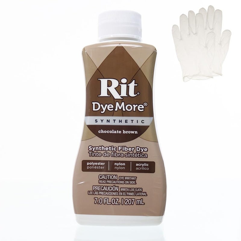 Craft County Rit DyeMore 7 Oz. Synthetic Liquid Fiber Dye Single Pack with Plastic Gloves for Clothing, DÃ©cor, and Crafts â€“ Chocolate Brown - Image 1