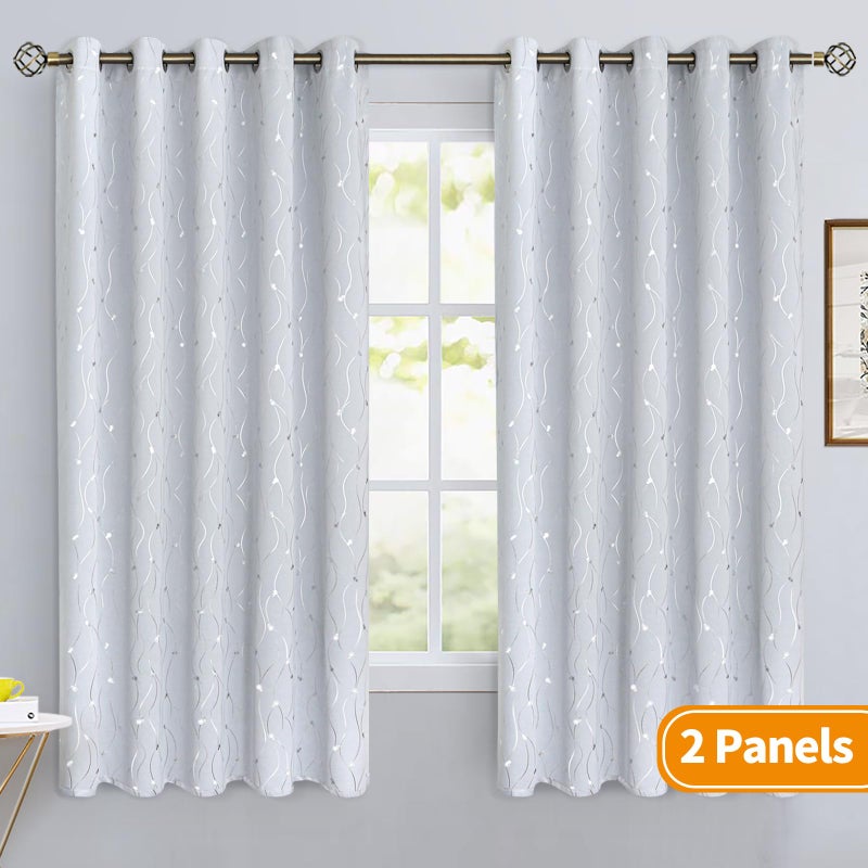 BGment الستائر Brgent Blackout 60 بوصة واسعة لغرفة النوم/غرفة المعيشة غرفة غامق الستائر النافذة الحرارية المعزولة مع خط ونقاط نمط 2 لوحات كل لوحات 60 × 63 بوصة بيضاء - Image 2