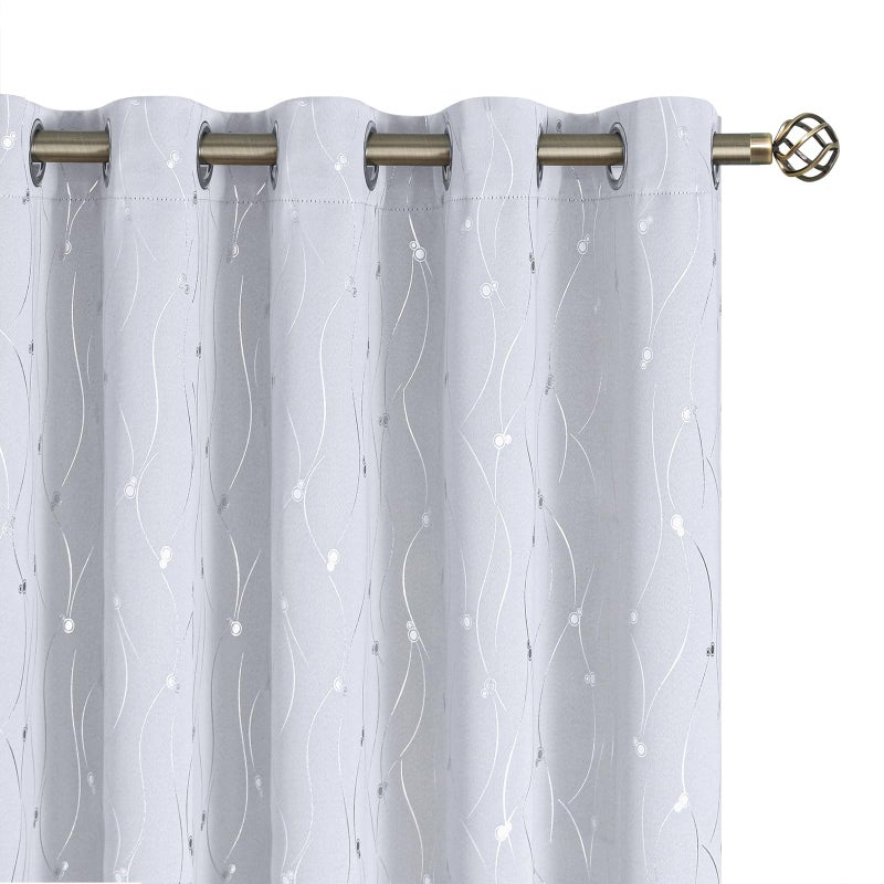 BGment الستائر Brgent Blackout 60 بوصة واسعة لغرفة النوم/غرفة المعيشة غرفة غامق الستائر النافذة الحرارية المعزولة مع خط ونقاط نمط 2 لوحات كل لوحات 60 × 63 بوصة بيضاء - Image 1