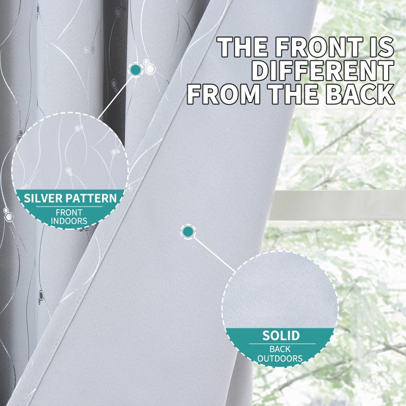 BGment الستائر Brgent Blackout 60 بوصة واسعة لغرفة النوم/غرفة المعيشة غرفة غامق الستائر النافذة الحرارية المعزولة مع خط ونقاط نمط 2 لوحات كل لوحات 60 × 63 بوصة بيضاء - Image 4