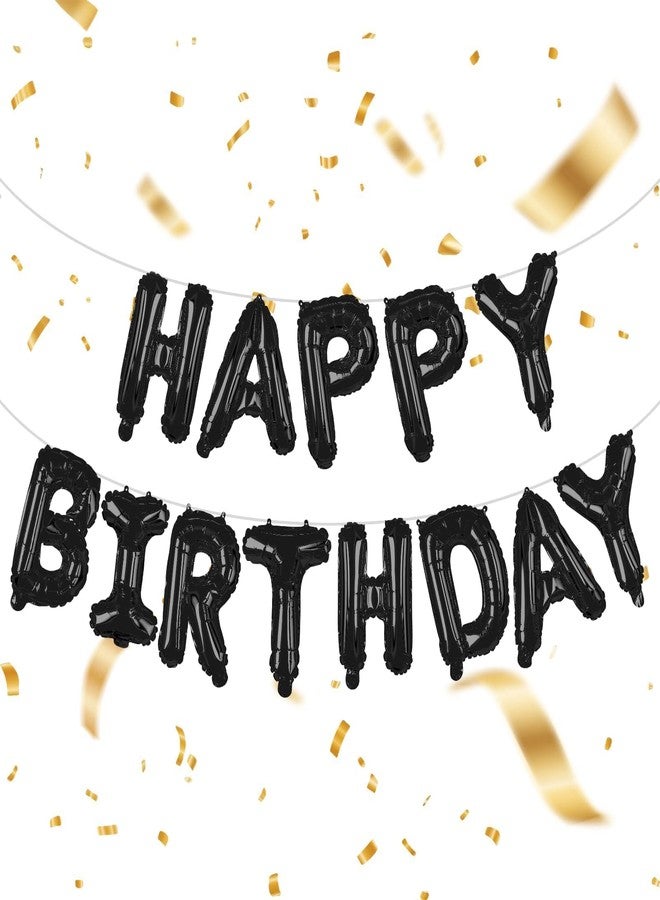 EMART Black Happy Birthday Banner Balloons 16 Inch Mylar Foil Letters Birthday Sign Bunting Reusable for Girls Boys Kids & Adults Birthday Decorations and Halloween Party Supplies - Image 1